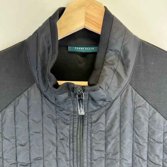 Perry Ellis Black Puffer Knit Fully Lined Stand Up Collar Vest Mens Size XL - Picture 4 of 13